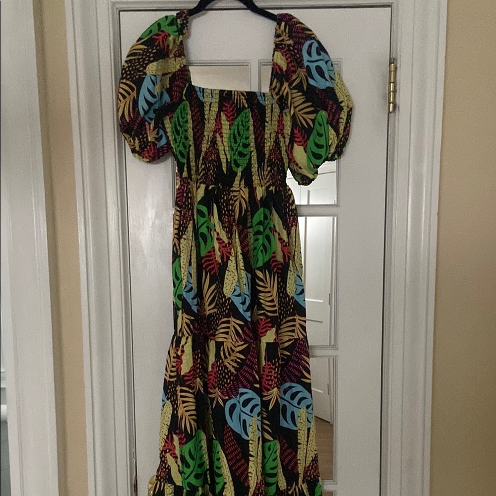 Tropical Leaf Print Maxi Dress